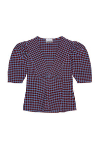 Blouse à col V en seersucker avec carreaux - Racing Red