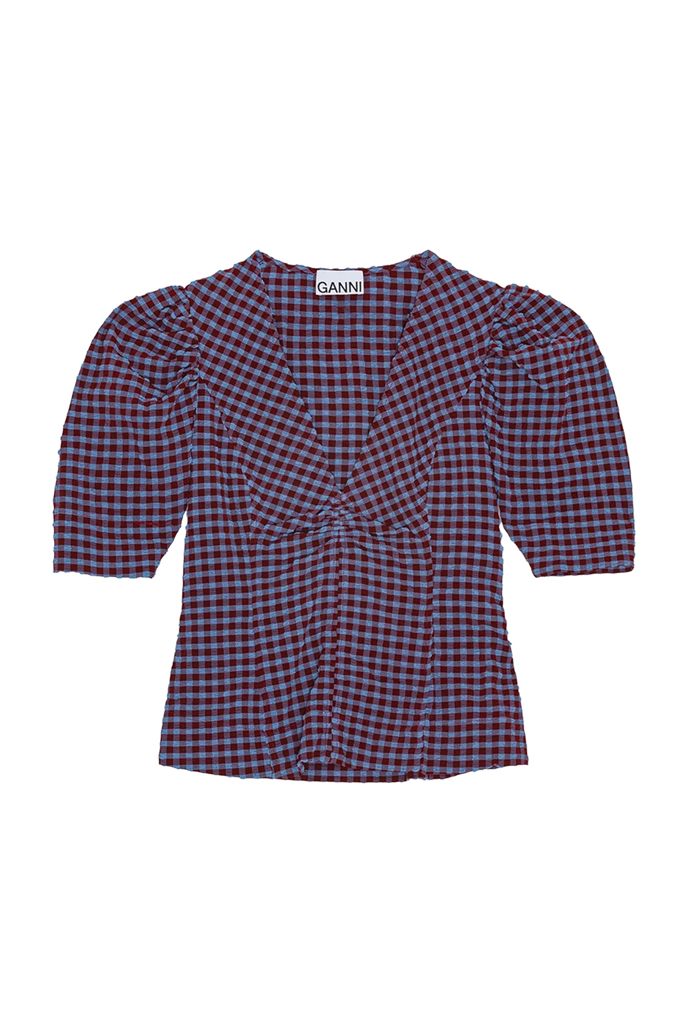 Blouse à col V en seersucker avec carreaux - Racing Red