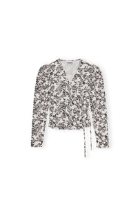 Blouse cache cœur en twill à fleurs - Egret