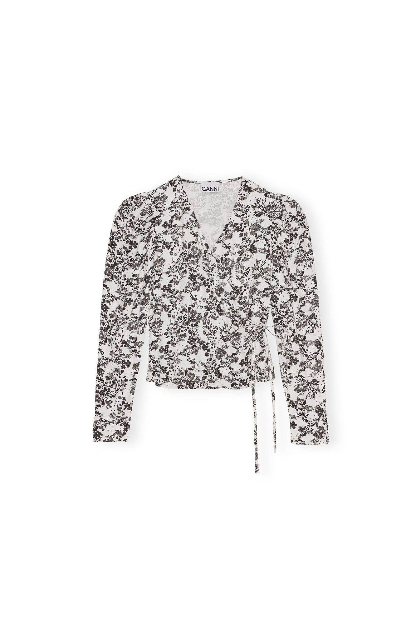 Blouse cache cœur en twill à fleurs - Egret