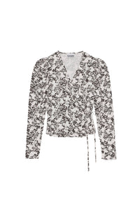 Heart-shaped blouse in floral twill - Egret