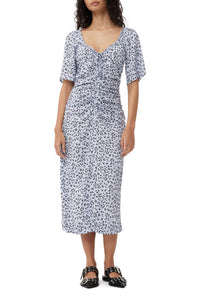 Robe midi décollectée en crêpe imprimée - Heather