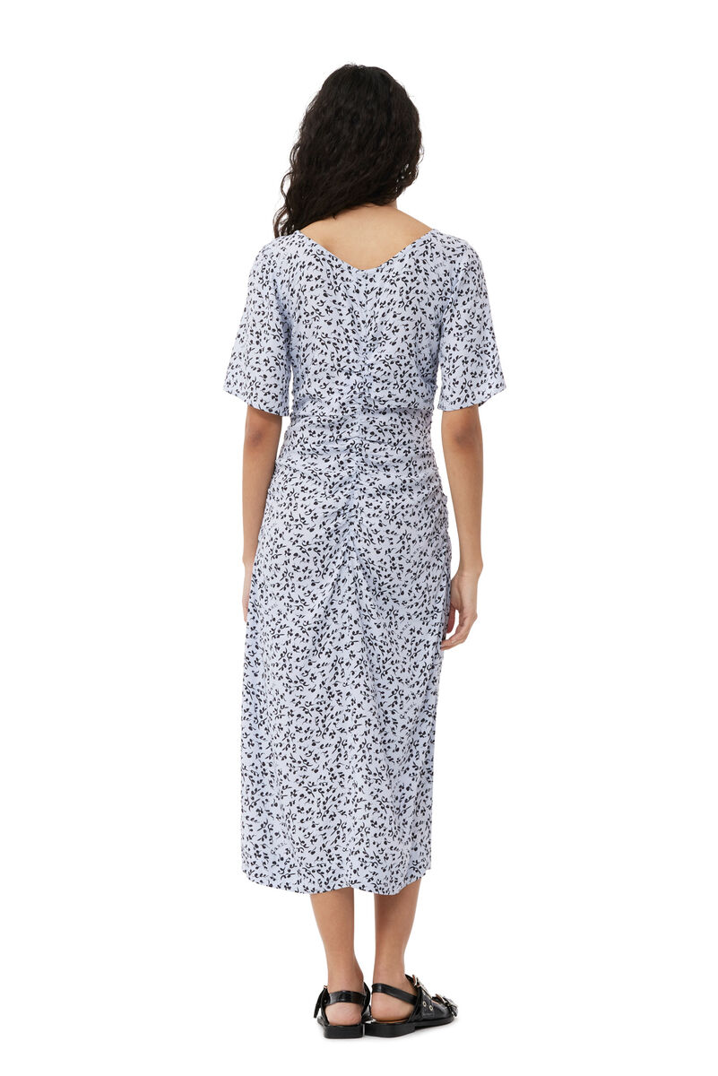 Robe midi décollectée en crêpe imprimée - Heather