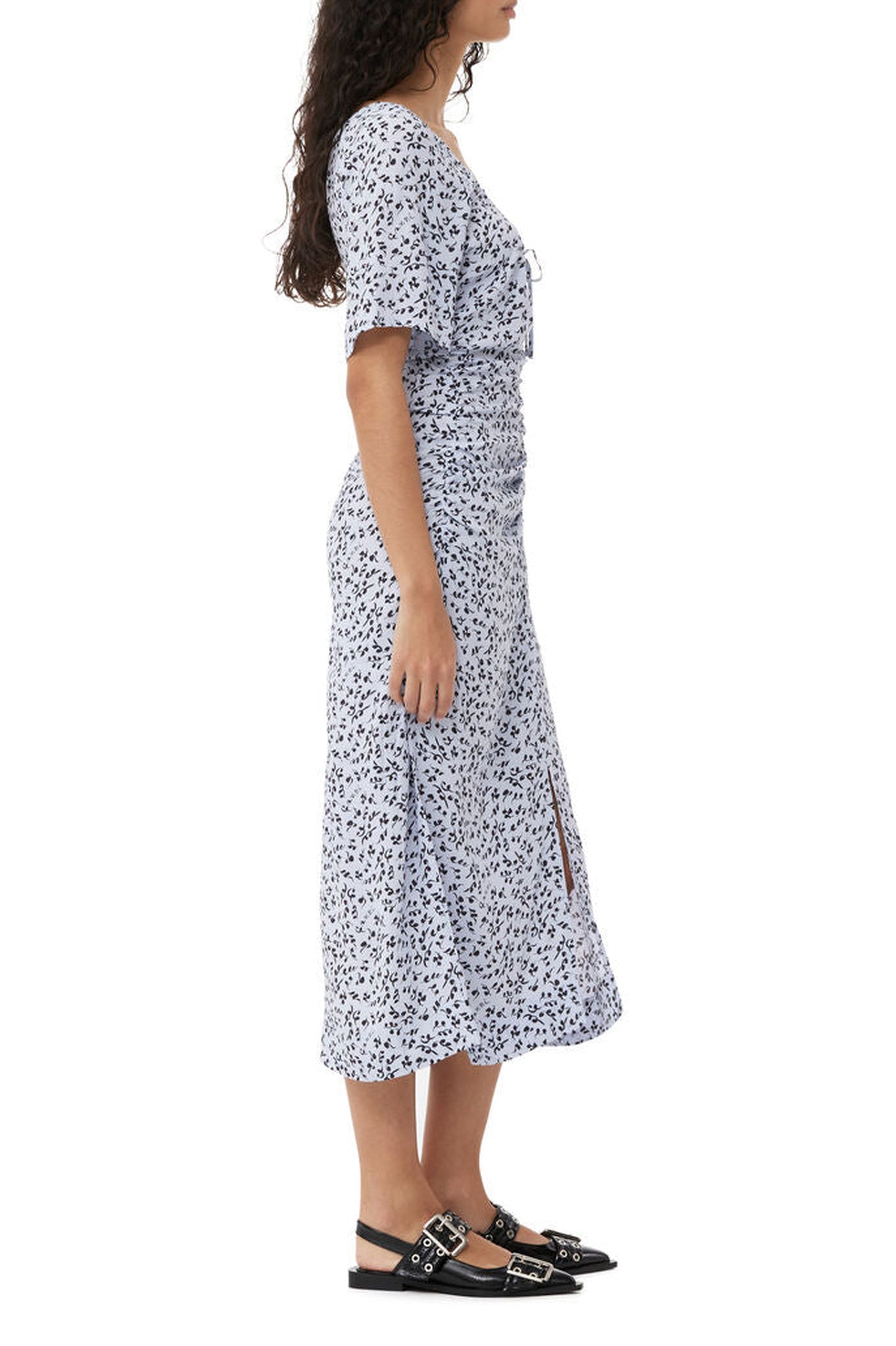 Robe midi décollectée en crêpe imprimée - Heather