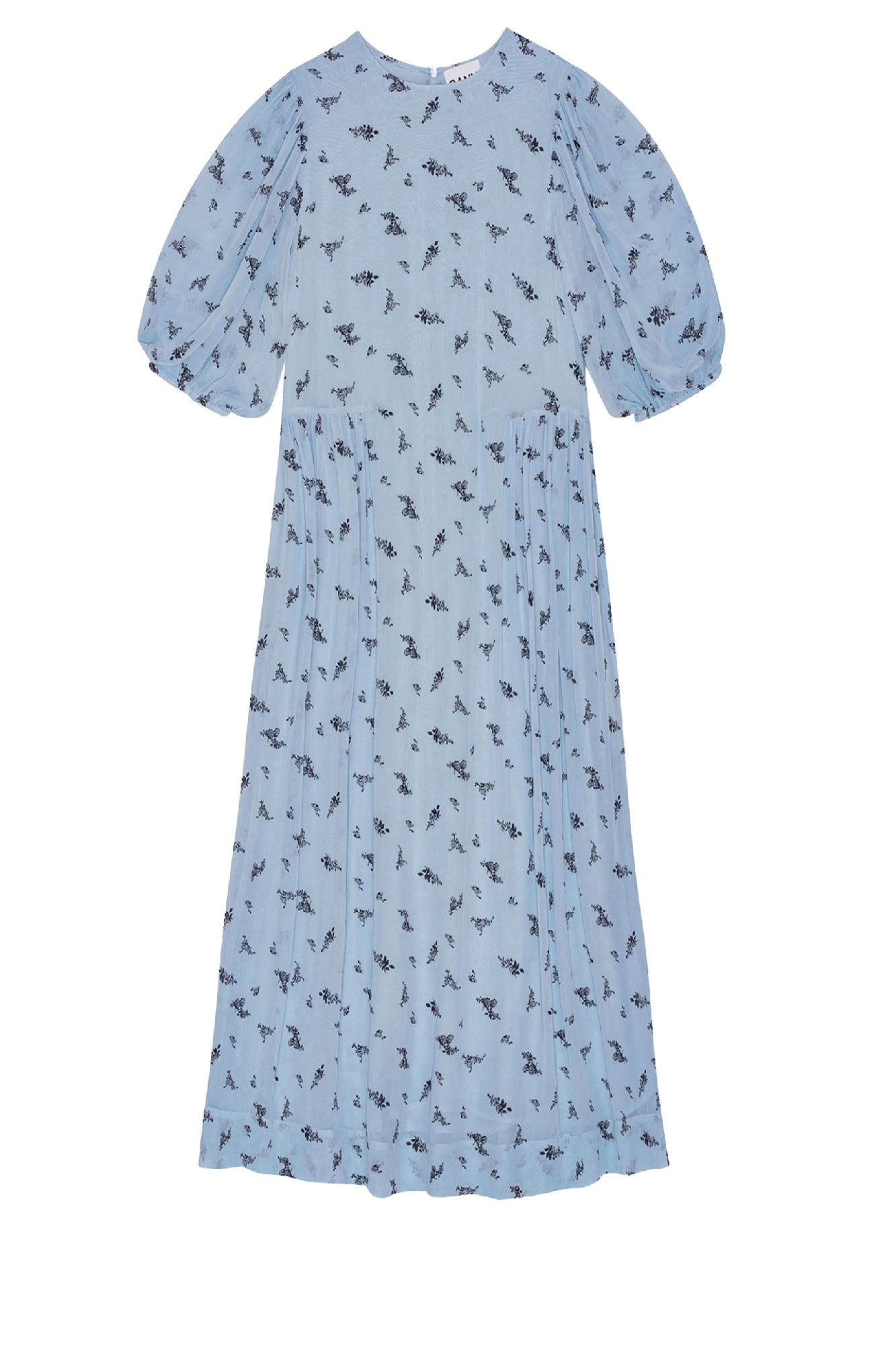 Robe midi en georgette imprimée à manches bouffantes - Brunnera Blue