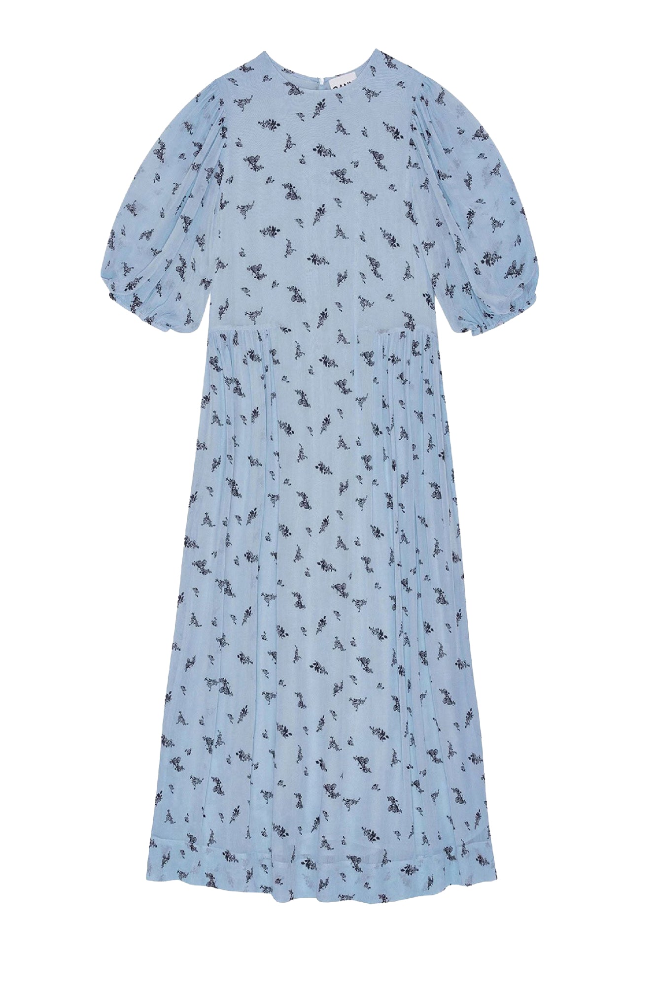 Robe midi en georgette imprimée à manches bouffantes - Brunnera Blue