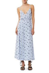Robe à bretelles en georgette imprimée - Brunnera Blue