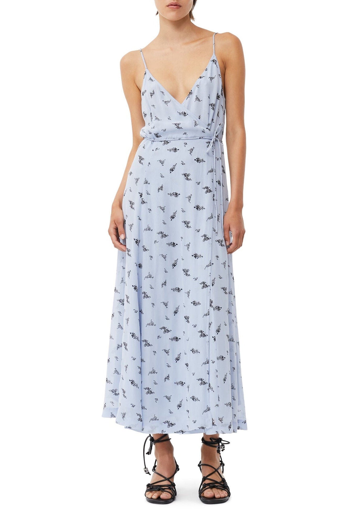 Robe à bretelles en georgette imprimée - Brunnera Blue