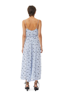 Robe à bretelles en georgette imprimée - Brunnera Blue