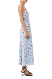 Robe à bretelles en georgette imprimée - Brunnera Blue