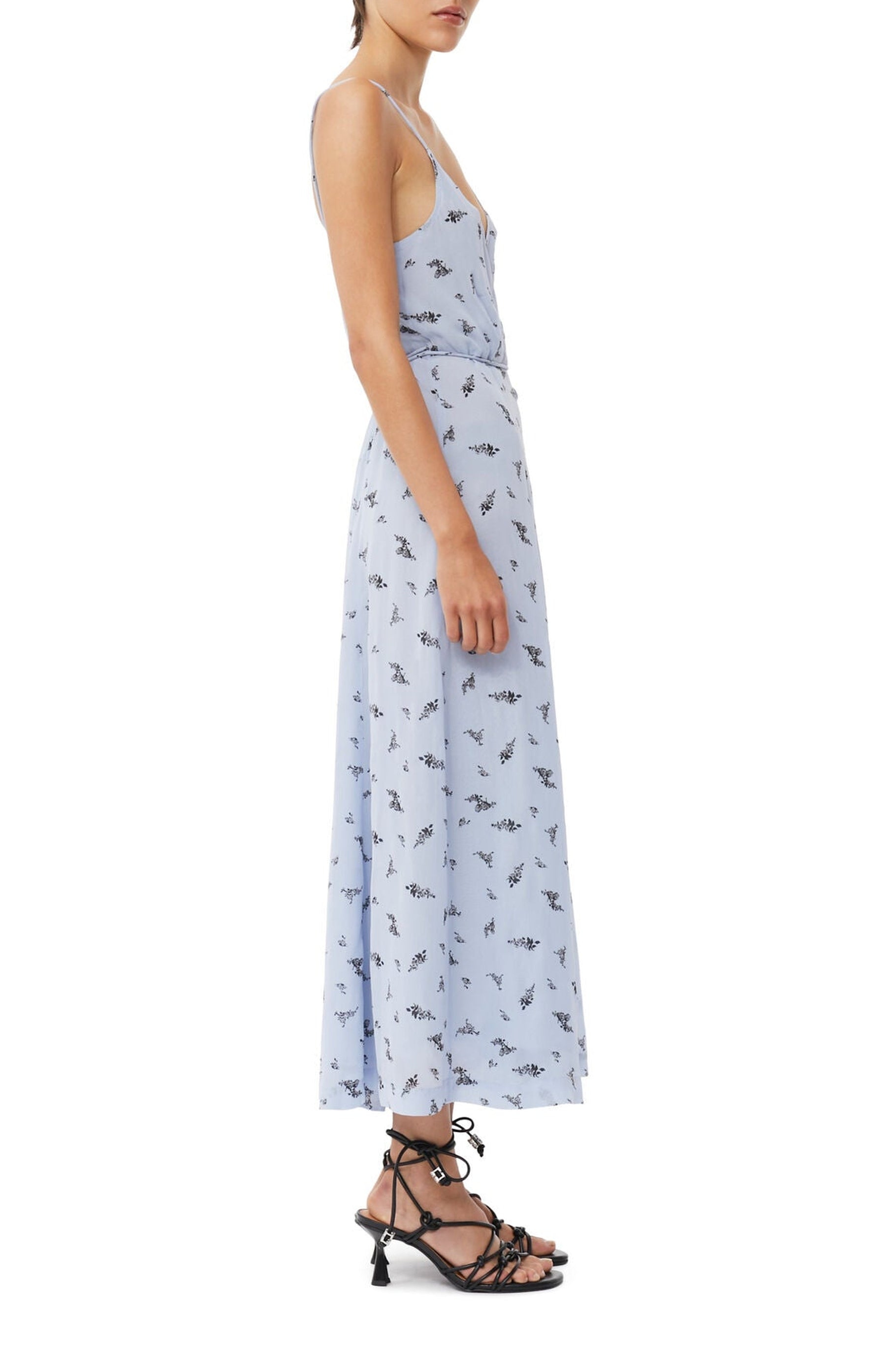 Robe à bretelles en georgette imprimée - Brunnera Blue