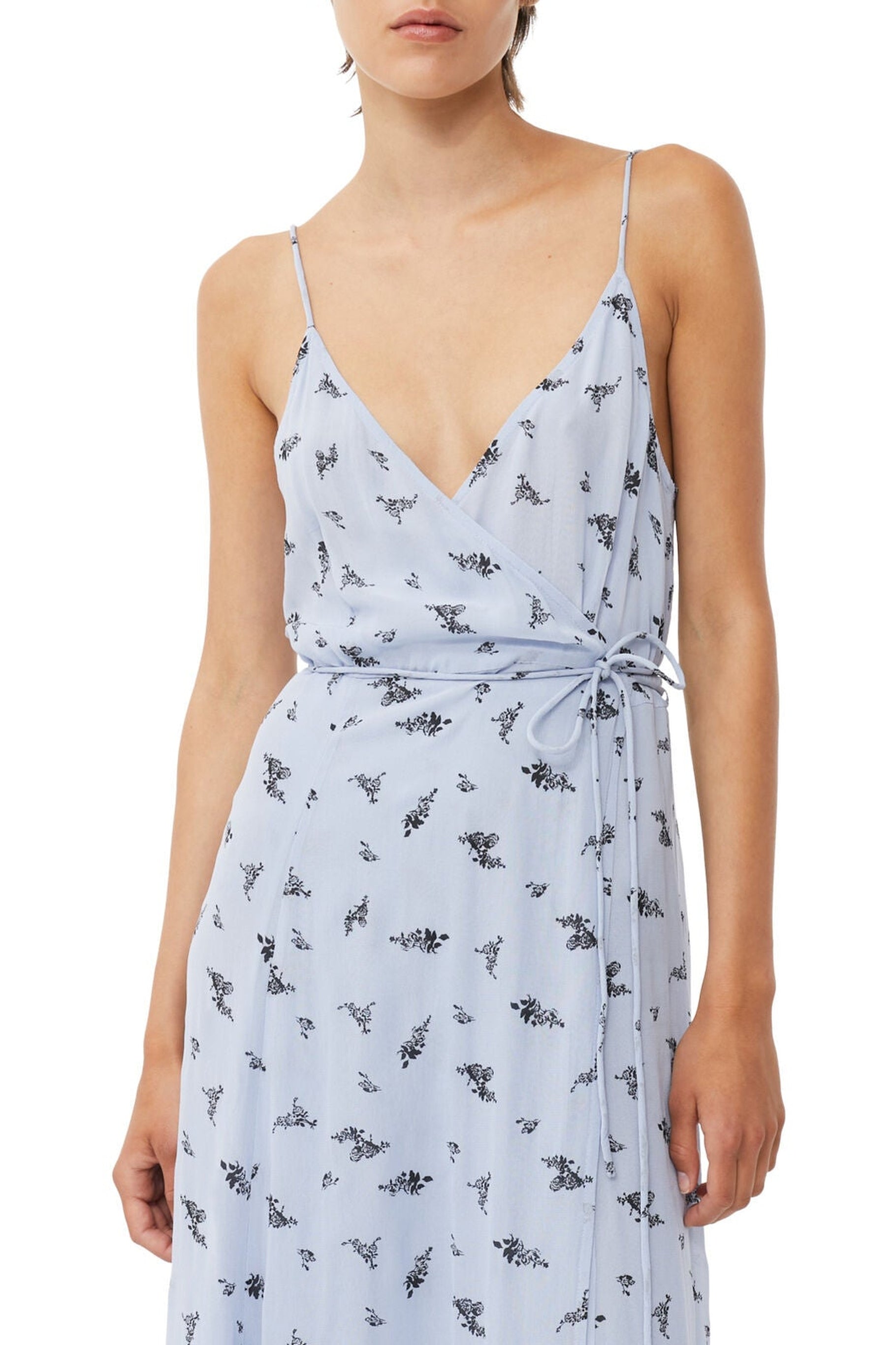 Robe à bretelles en georgette imprimée - Brunnera Blue
