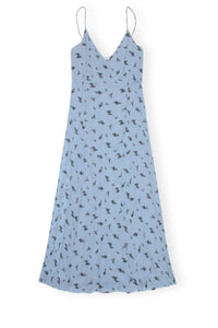 Robe à bretelles en georgette imprimée - Brunnera Blue