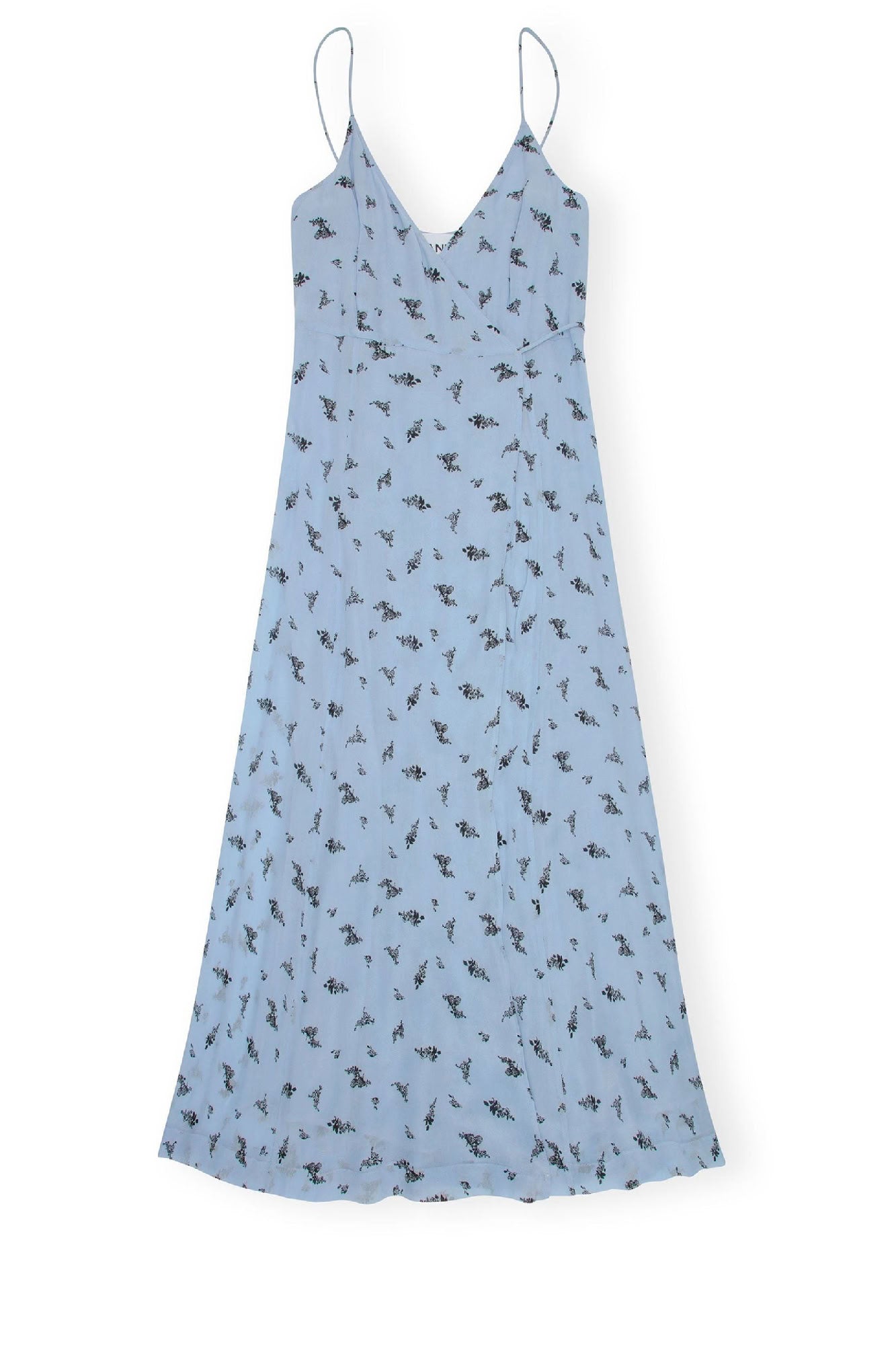 Robe à bretelles en georgette imprimée - Brunnera Blue