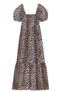Robe longue à smocks en soie mélangé - Leopard