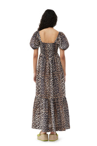 Robe longue à smocks en soie mélangé - Leopard