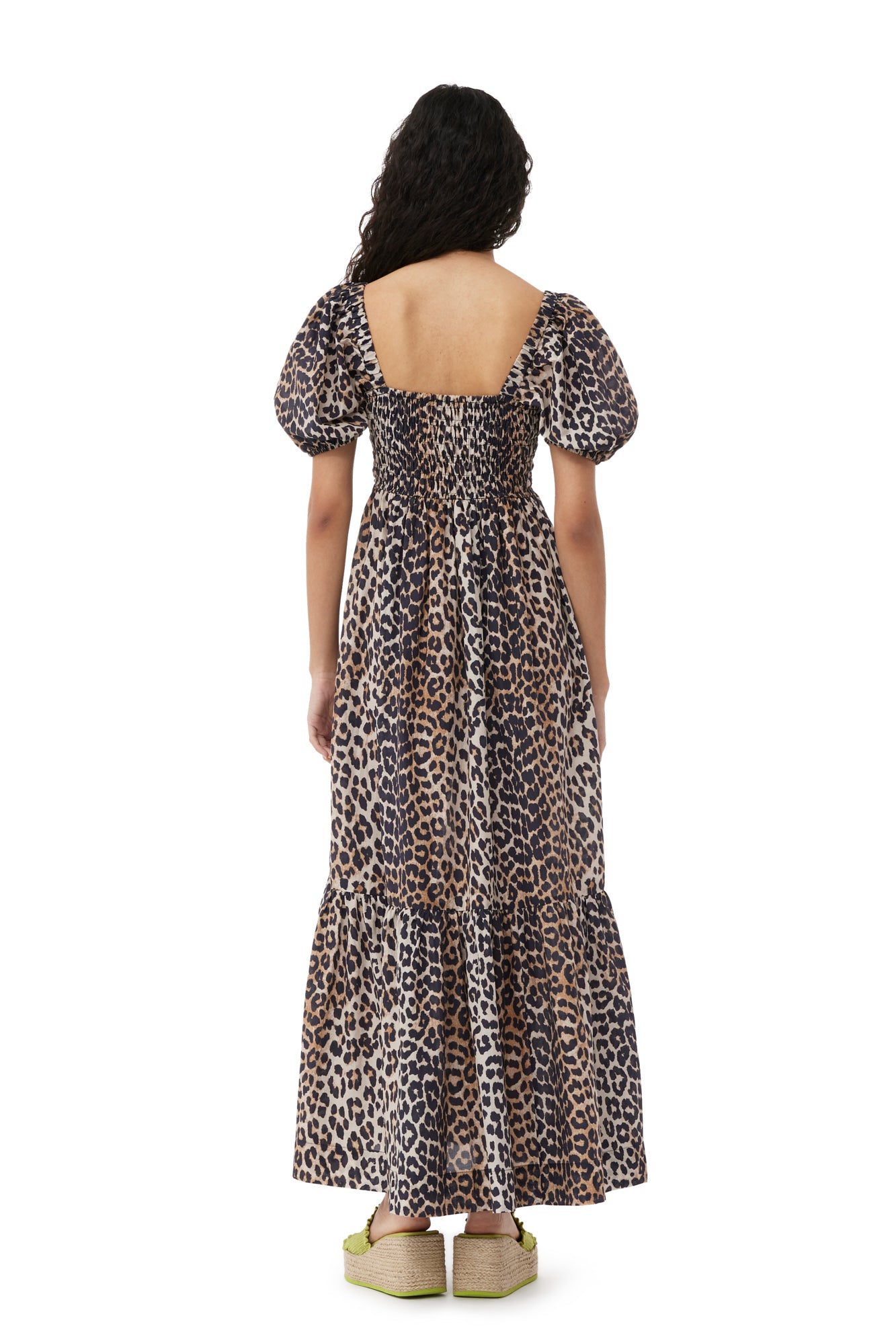 Robe longue à smocks en soie mélangé - Leopard