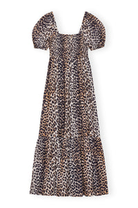Robe longue à smocks en soie mélangé - Leopard