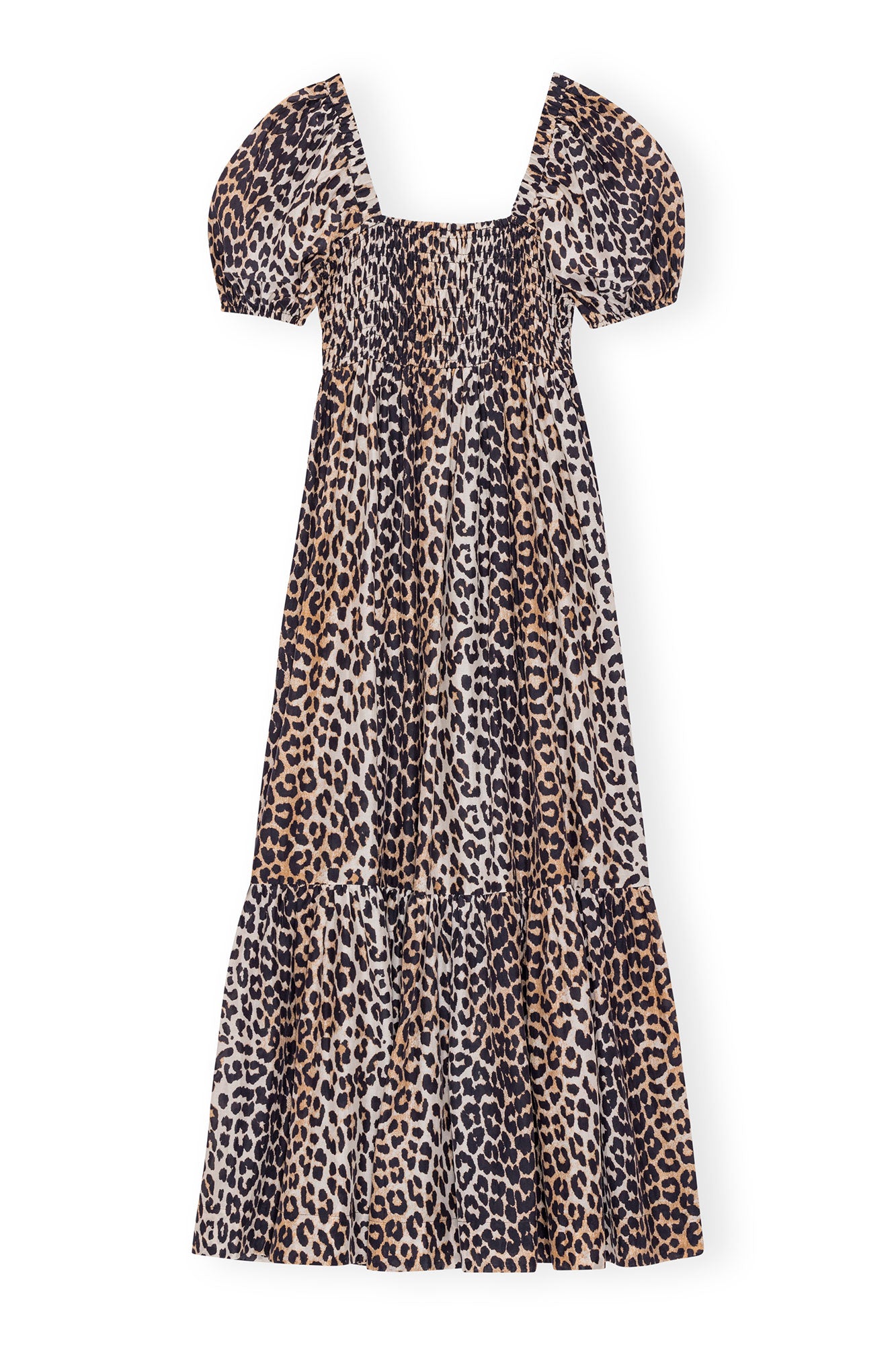 Robe longue à smocks en soie mélangé - Leopard
