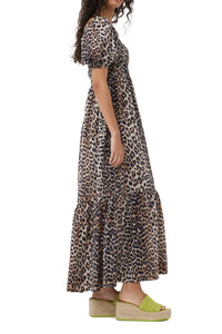 Robe longue à smocks en soie mélangé - Leopard