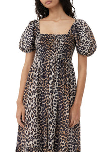 Robe longue à smocks en soie mélangé - Leopard