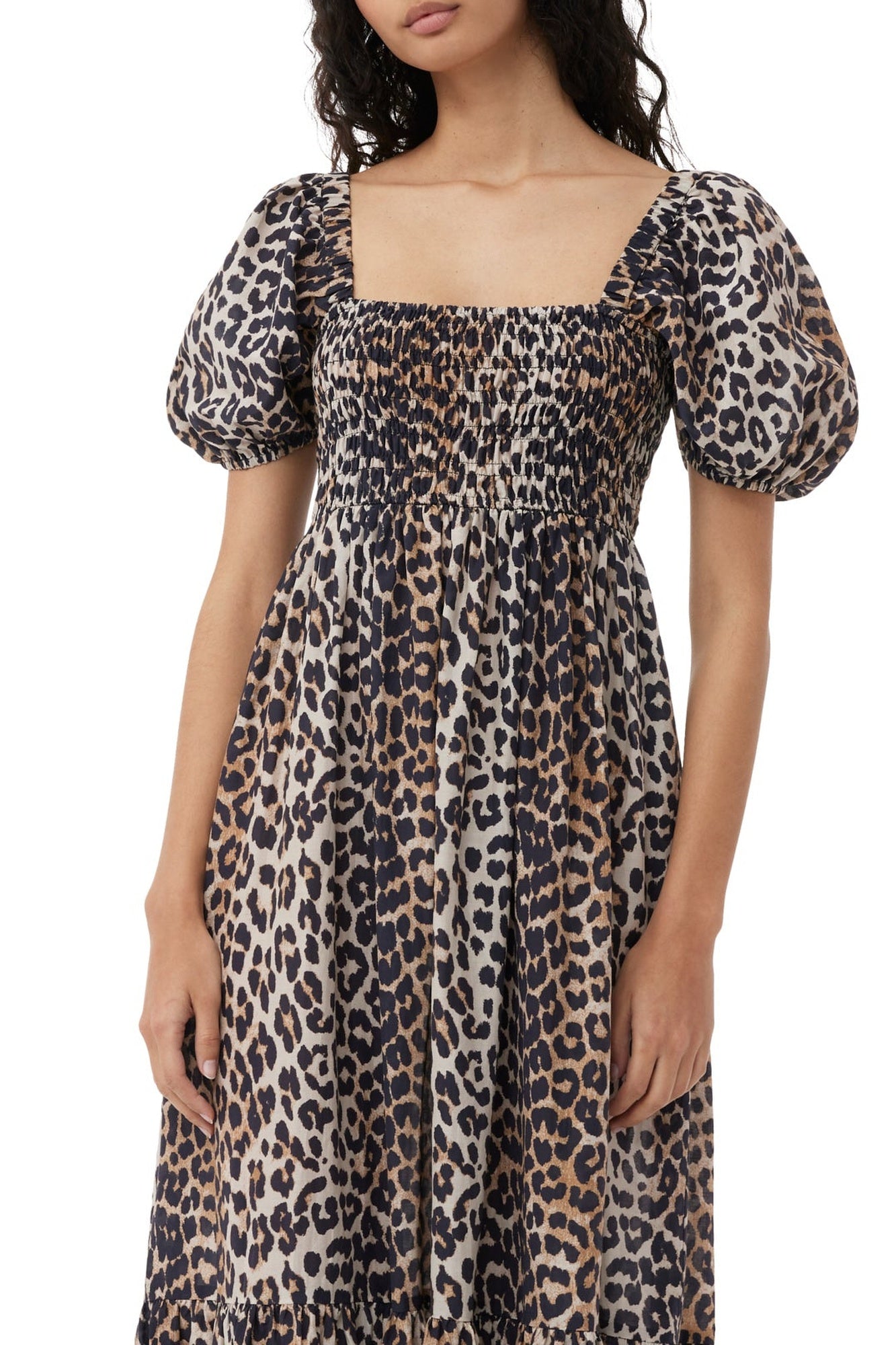 Robe longue à smocks en soie mélangé - Leopard