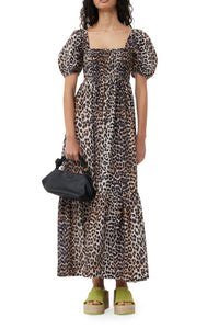 Robe longue à smocks en soie mélangé - Leopard