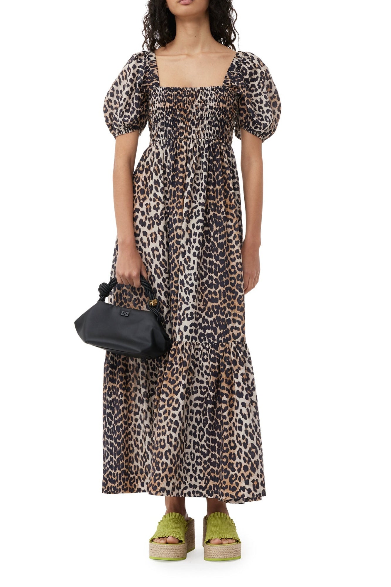 Robe longue à smocks en soie mélangé - Leopard