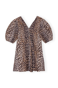 Robe courte à col V en soie mélangé - Leopard