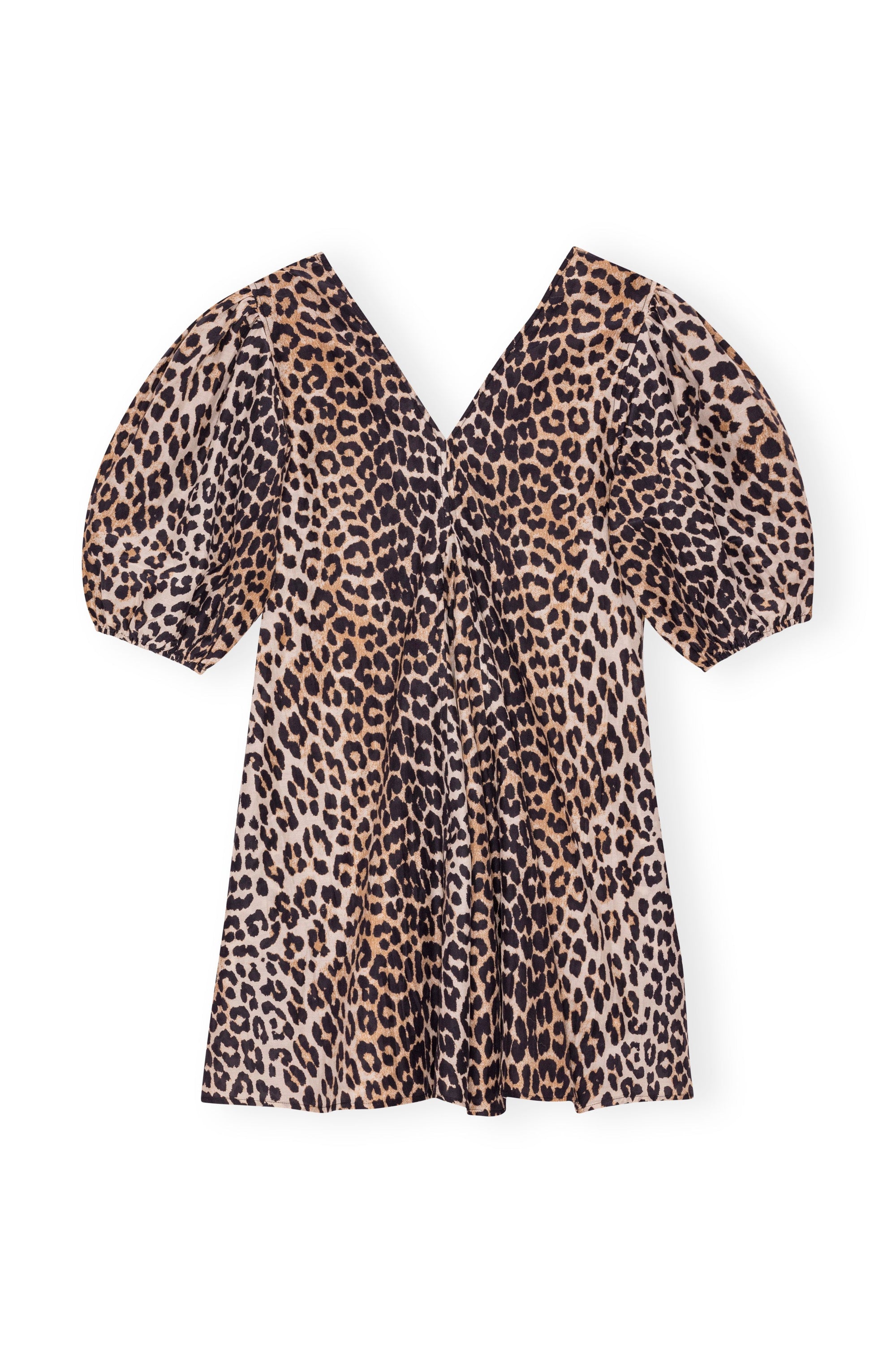 Robe courte à col V en soie mélangé - Leopard