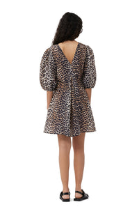 Robe courte à col V en soie mélangé - Leopard