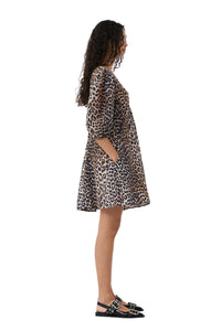 Robe courte à col V en soie mélangé - Leopard