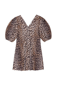 Robe courte à col V en soie mélangé - Leopard