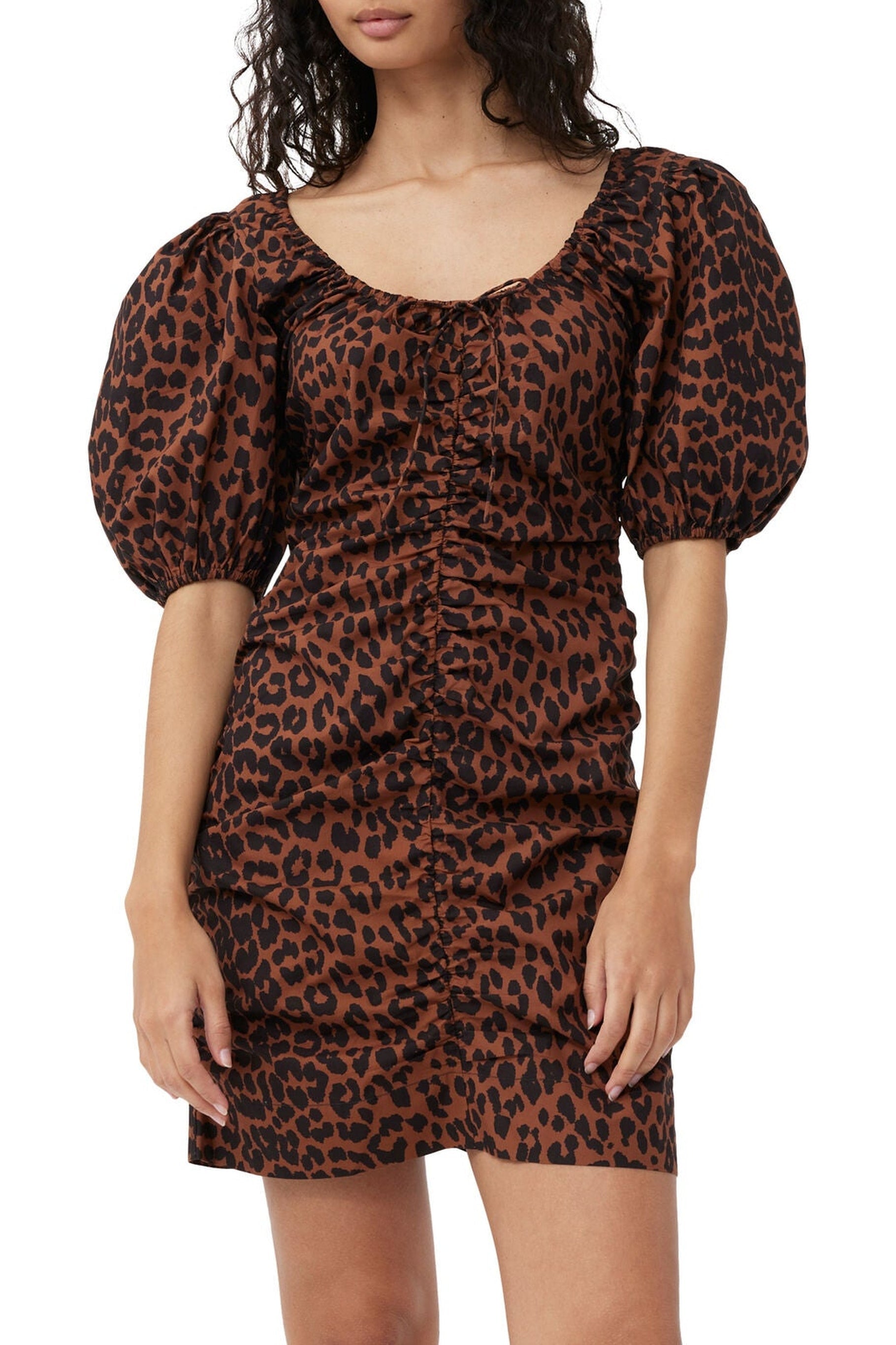 Robe courte à col en U et imprimé - Toffee