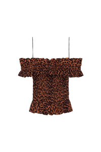 Smocked blouse with bare shoulders - Toffee