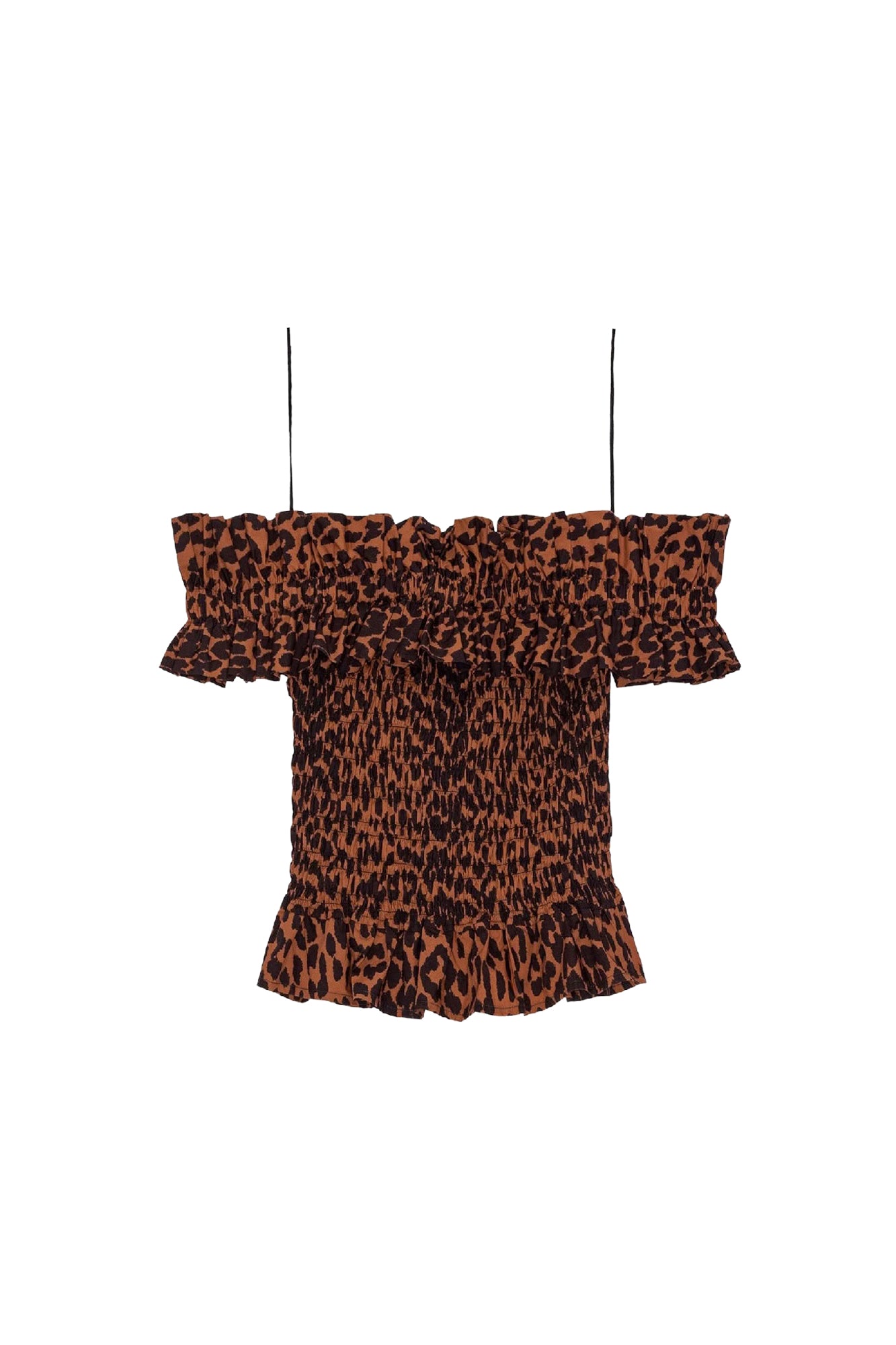 Smocked blouse with bare shoulders - Toffee