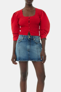 Blouse à manches ballon en coton - Racing Red