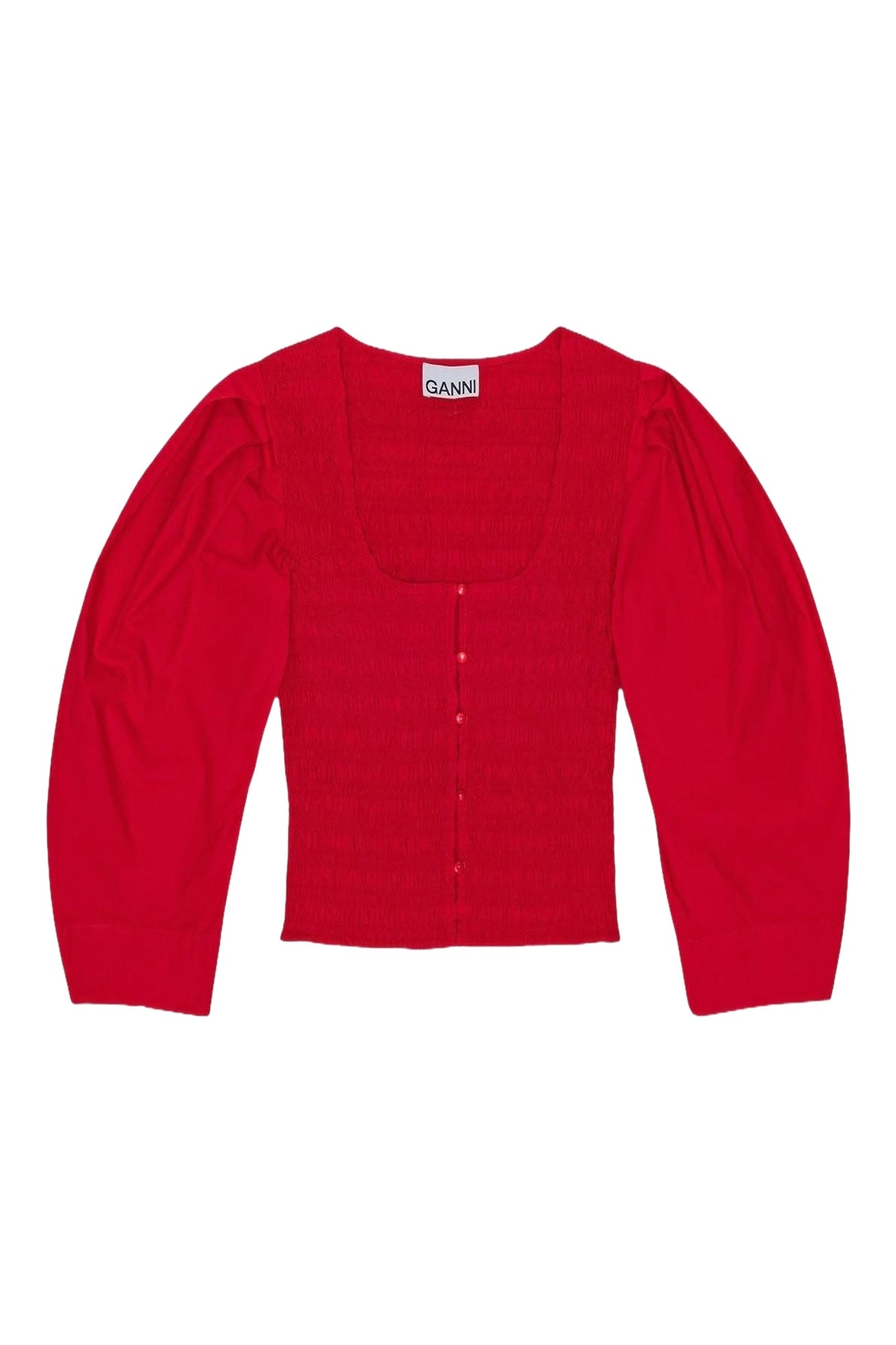 Cotton balloon-sleeved blouse - Racing Red