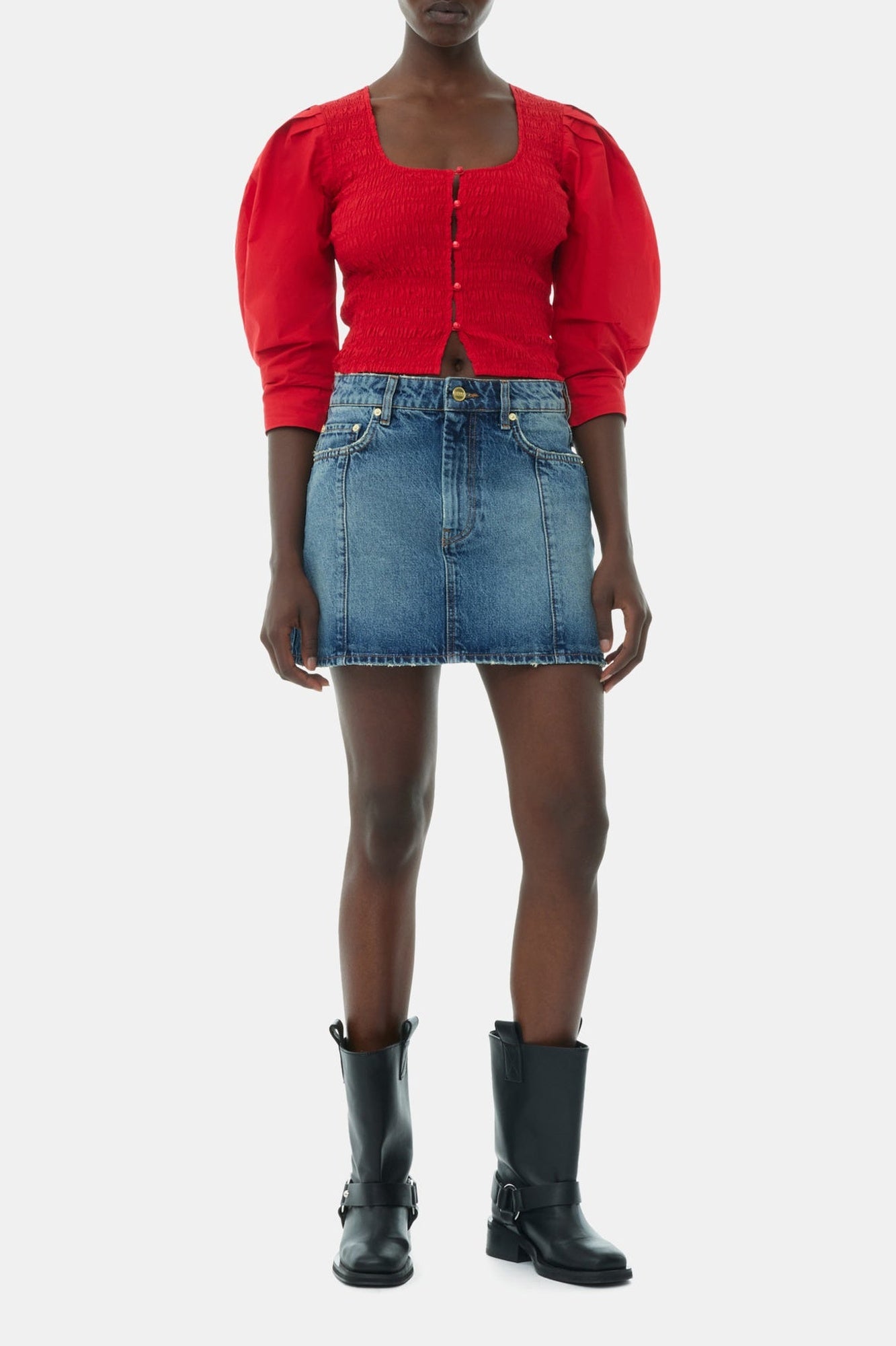 Blouse à manches ballon en coton - Racing Red