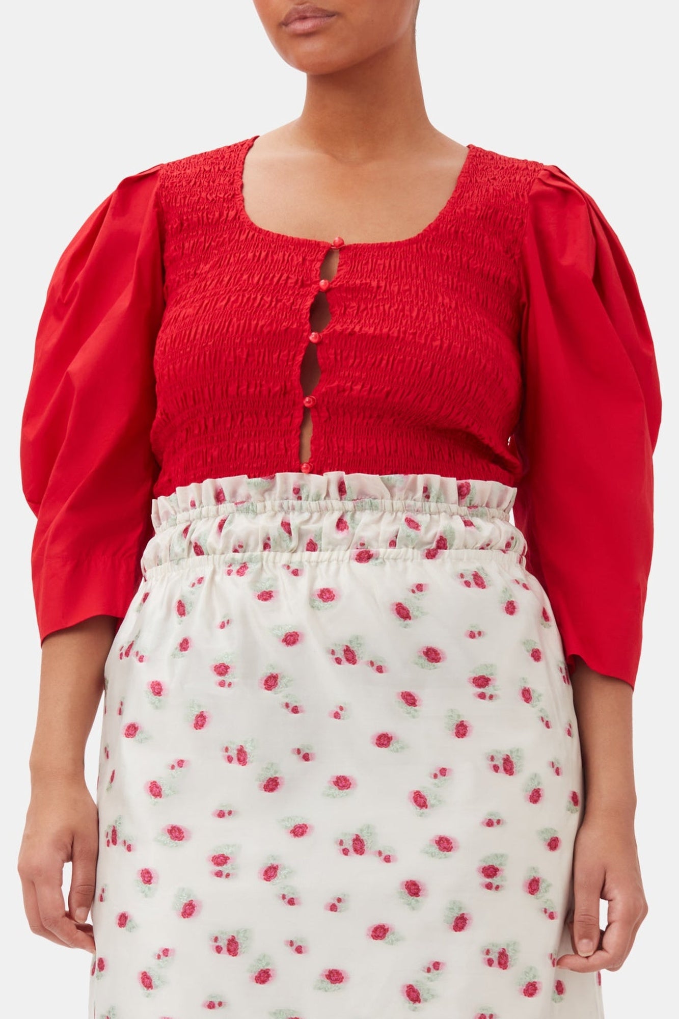 Blouse à manches ballon en coton - Racing Red