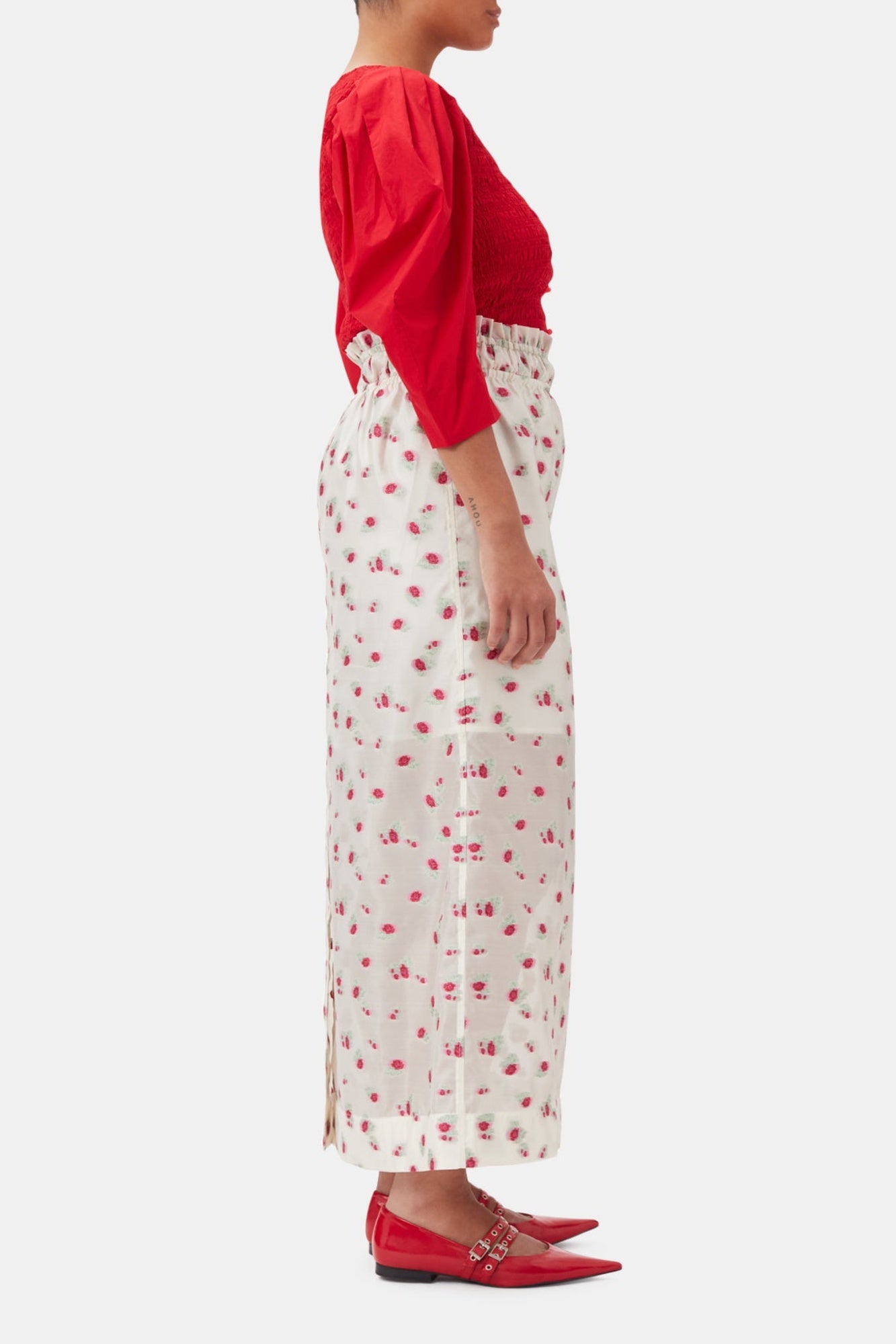 Blouse à manches ballon en coton - Racing Red
