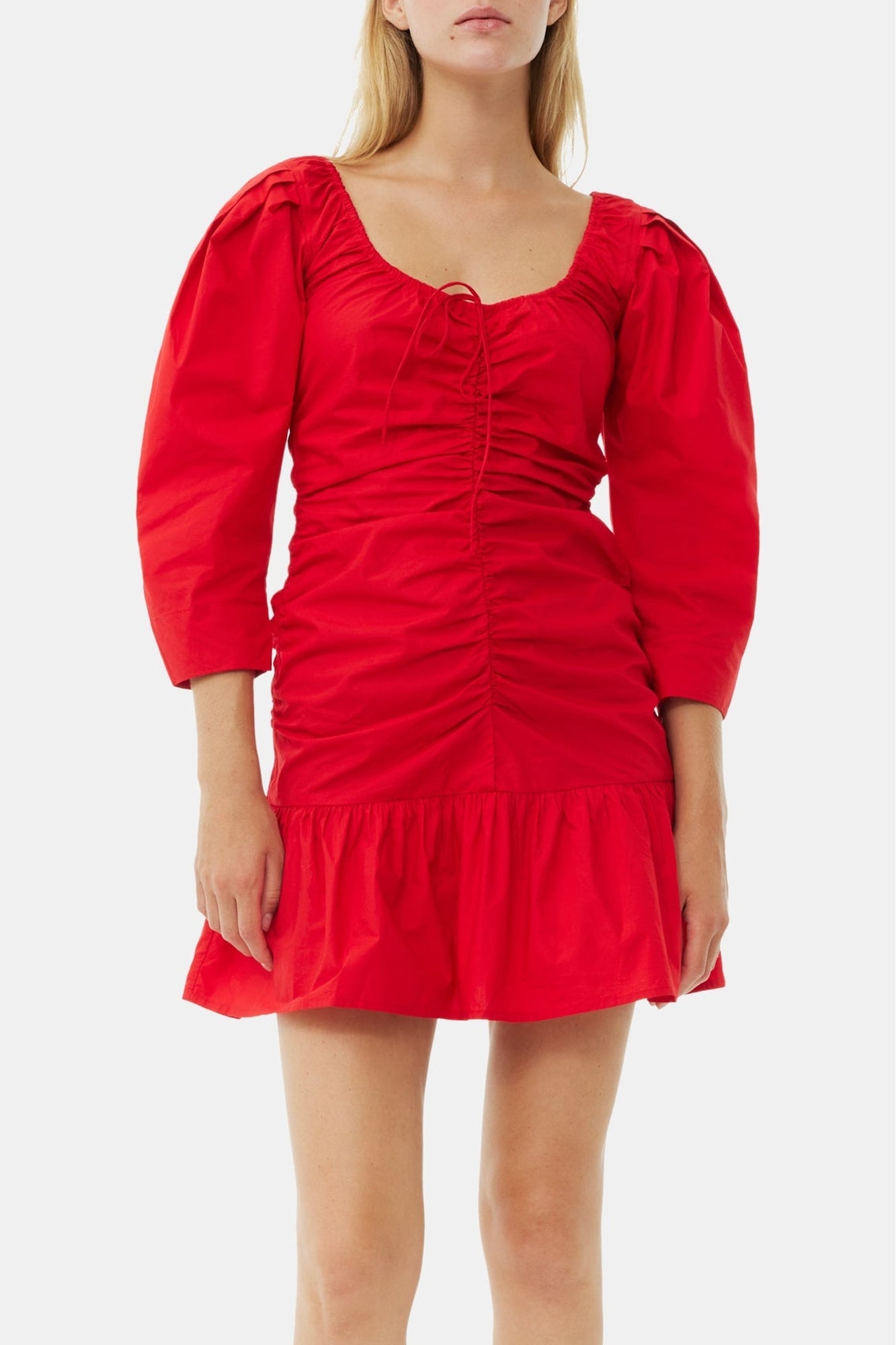 Cotton short dress - Racing Red