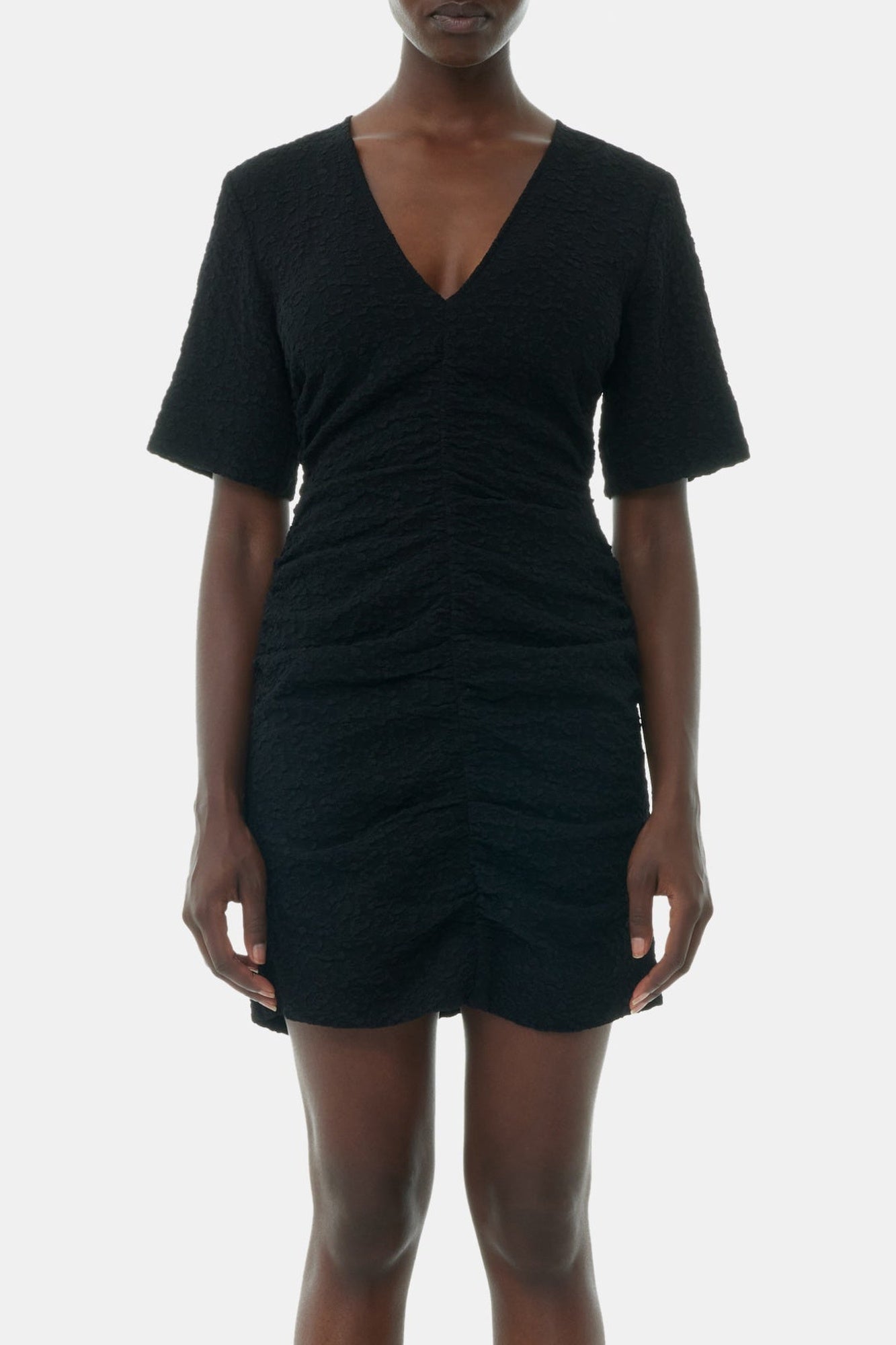 Textured short dress - Black