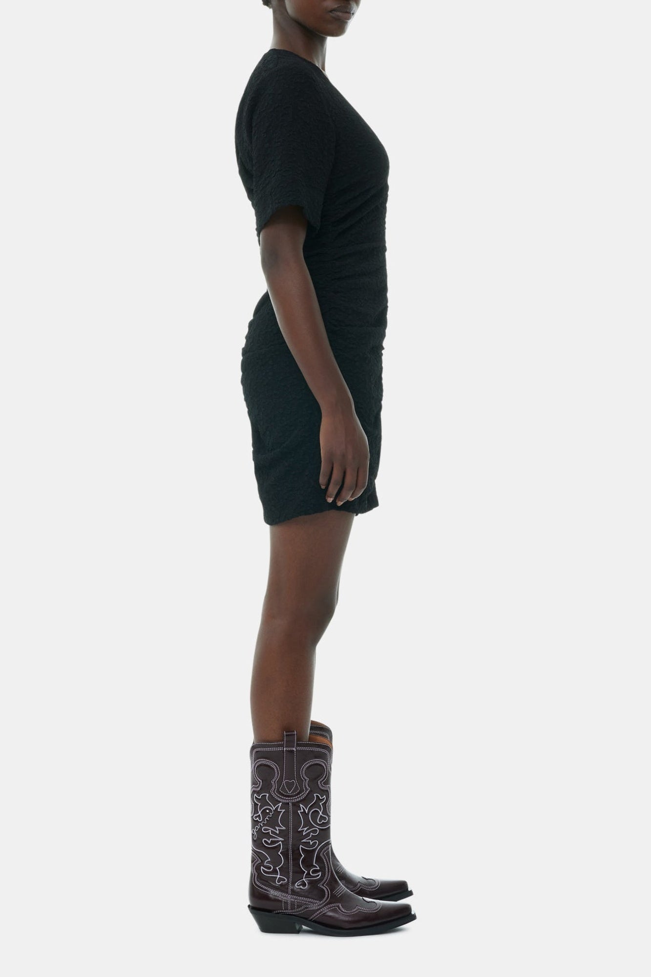 Textured short dress - Black