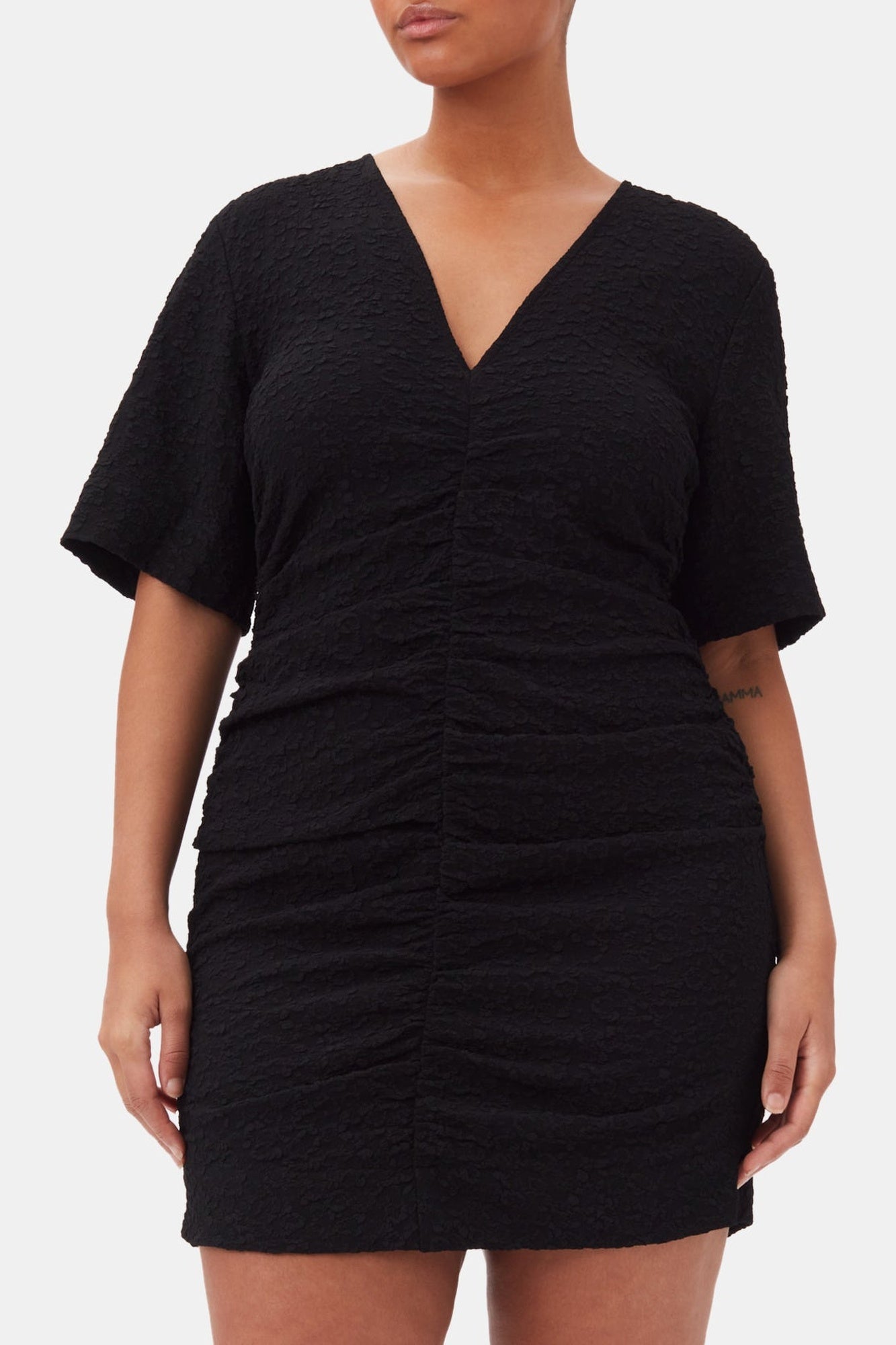 Textured short dress - Black