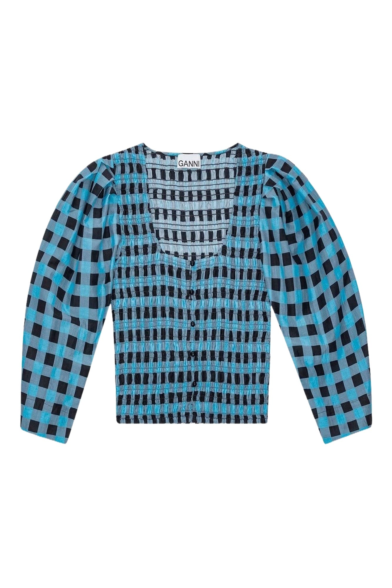 Silk blend check blouse - Alaskan Blue
