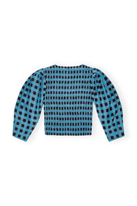Silk blend check blouse - Alaskan Blue