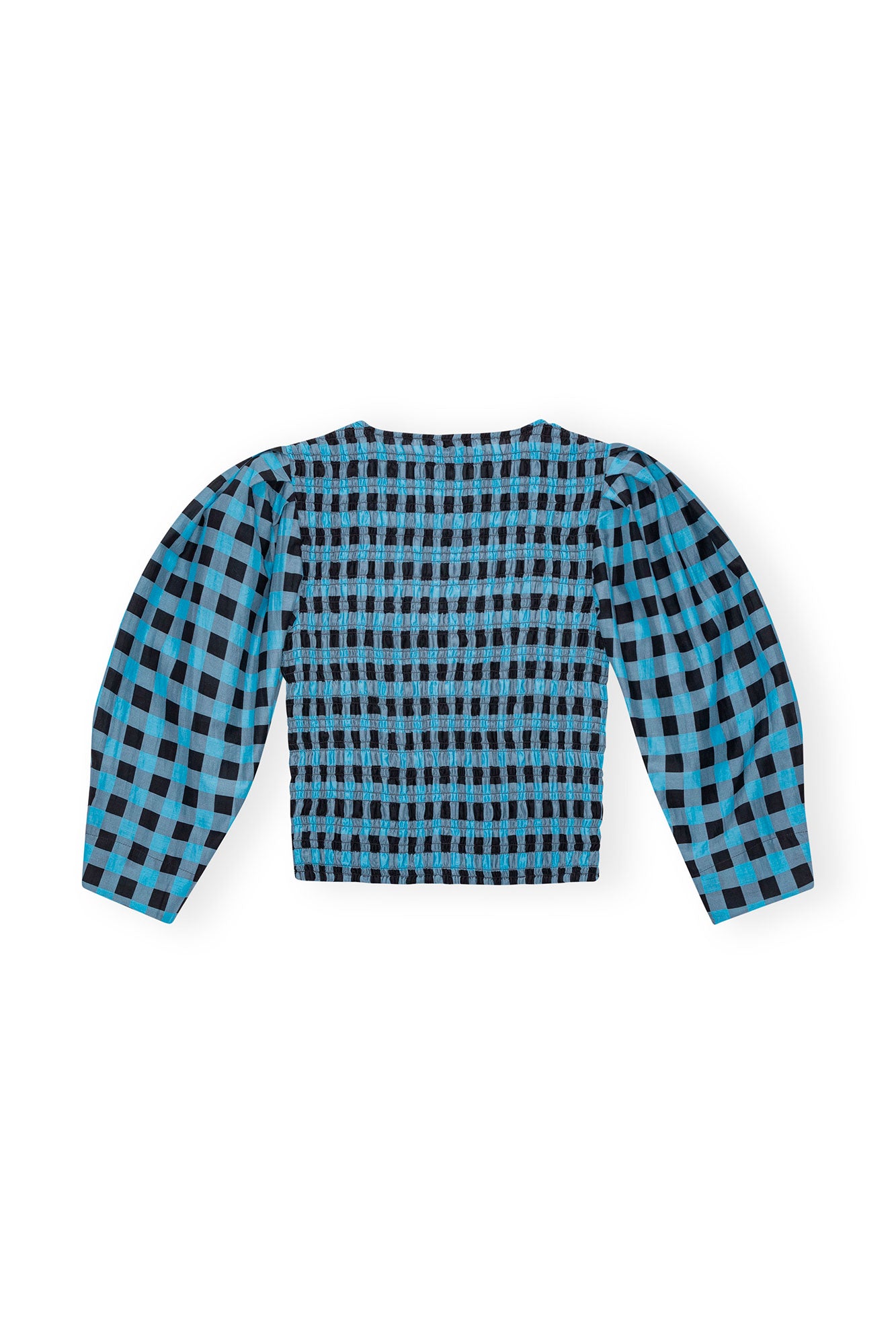 Silk blend check blouse - Alaskan Blue