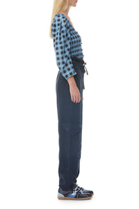 Silk blend check blouse - Alaskan Blue