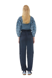 Silk blend check blouse - Alaskan Blue